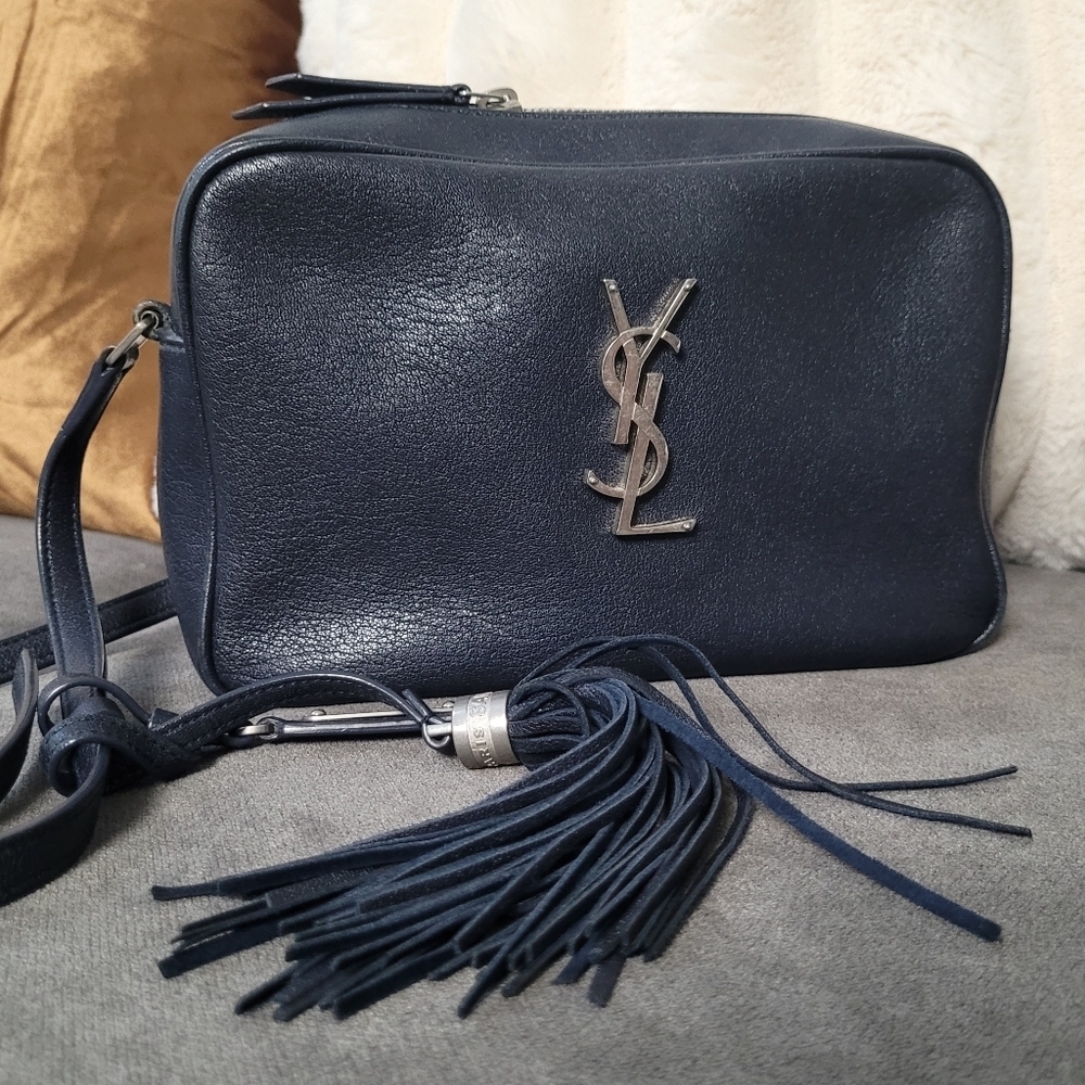 YSL Yves Saint Laurent Navy blue lou lou tassle camera bag - Picture 2 of 11